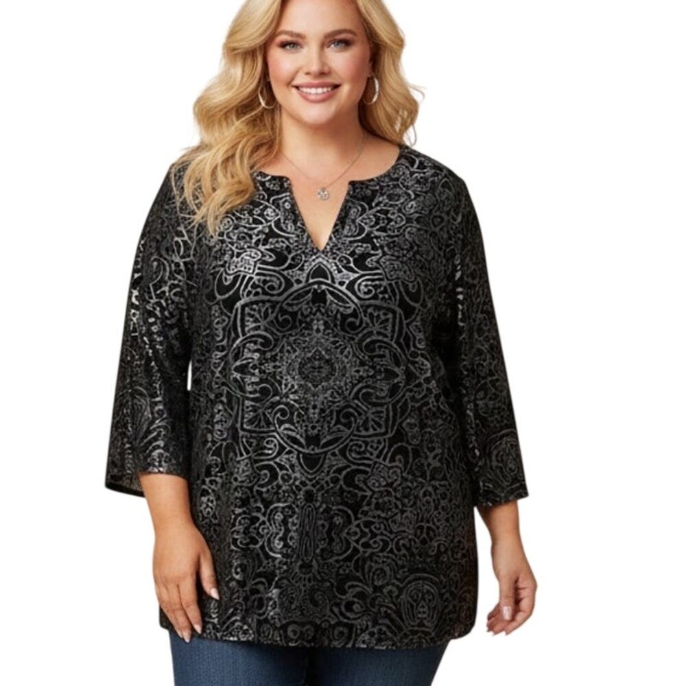 Violet & Claire Burnout Velvet Top Womens Sz 2X Black Ice Blue Party Whimsigoth